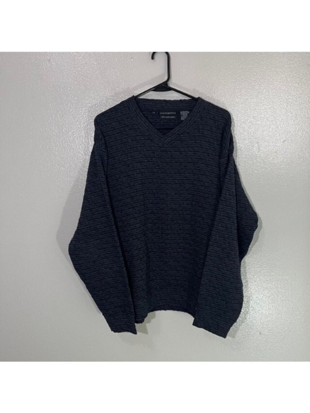 Jhane Barnes Blue Art Wool Textured Knit V Neck Sweater Size Large L